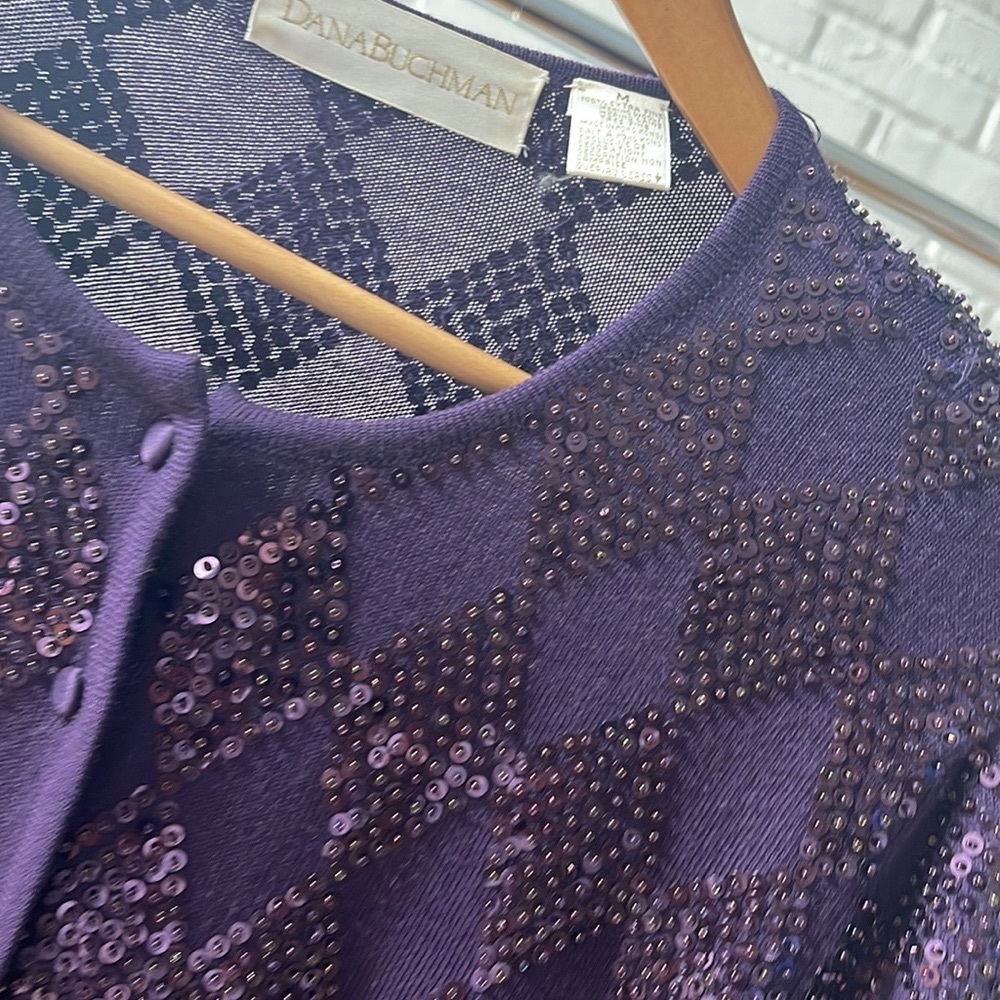 Stunning DANA BUCHMAN PURPLE CARDIGAN | purple sequin cardigan | EUC